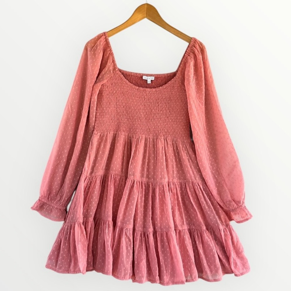 Patrons of Peace Dusty Rose Swiss Dot Tiered Mini Dress